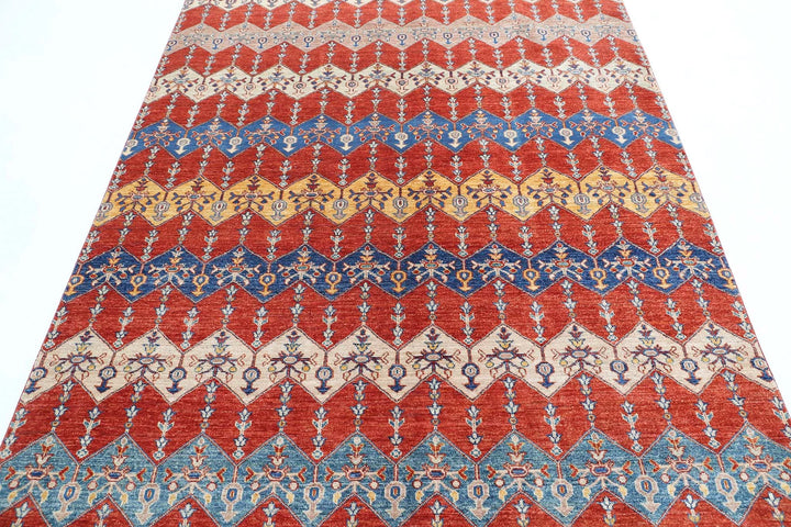 Red Afghan Oriental Rug 5' 6" x 7' 10" Hand-Knotted | No. AT81918
