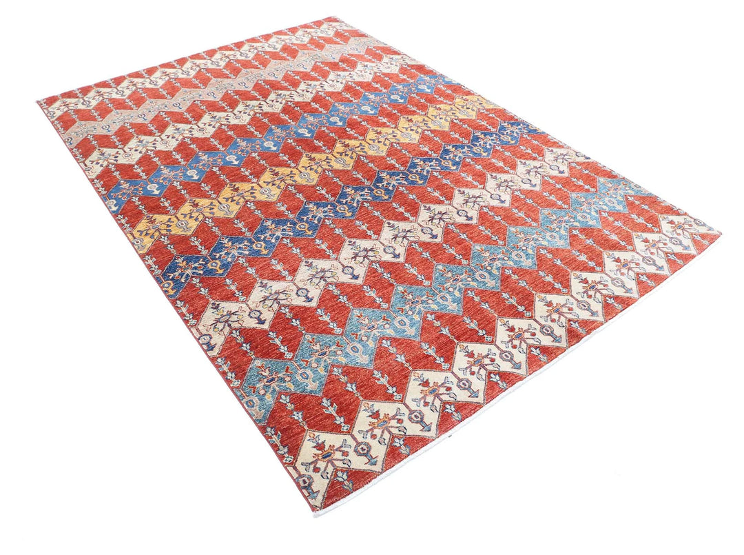 Red Afghan Oriental Rug 5' 6" x 7' 10" Hand-Knotted | No. AT81918
