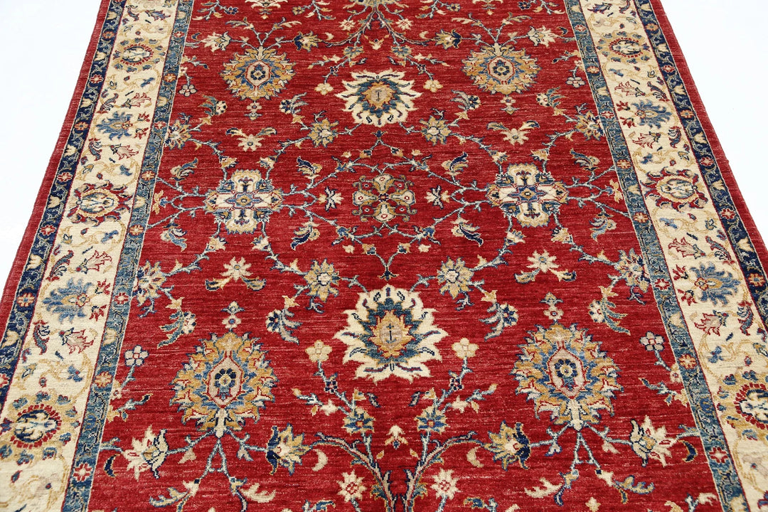 Red Afghan Ziegler Rug 5' 7" x 8' 1" Hand-Knotted | No. AT81993