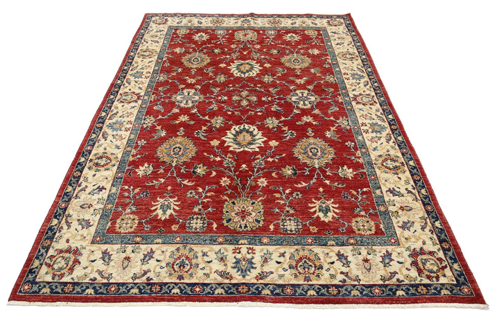Red Afghan Ziegler Rug 5' 7" x 8' 1" Hand-Knotted | No. AT81993