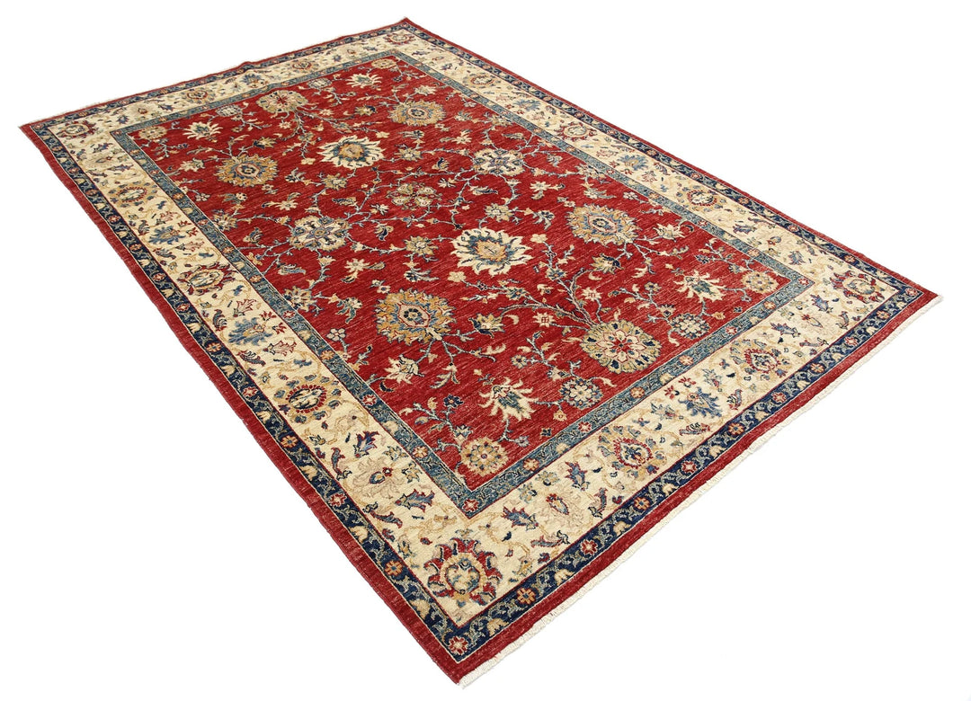 Red Afghan Ziegler Rug 5' 7" x 8' 1" Hand-Knotted | No. AT81993