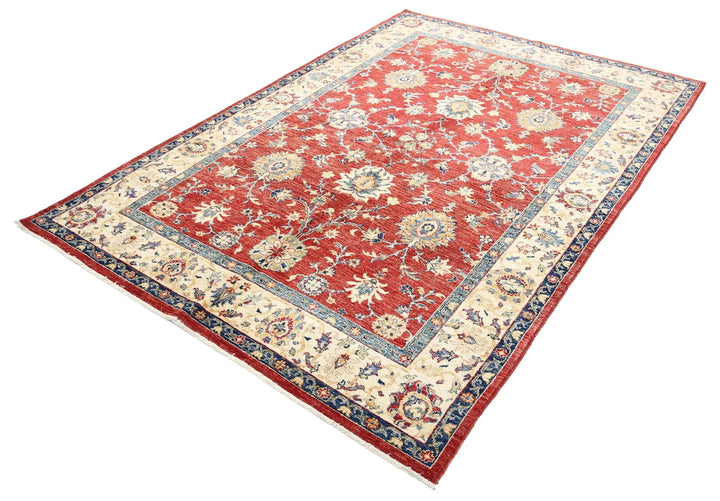 Red Afghan Ziegler Rug 5' 7" x 8' 1" Hand-Knotted | No. AT81993