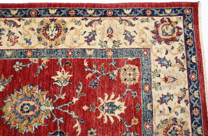 Red Afghan Ziegler Rug 5' 7" x 8' 1" Hand-Knotted | No. AT81993