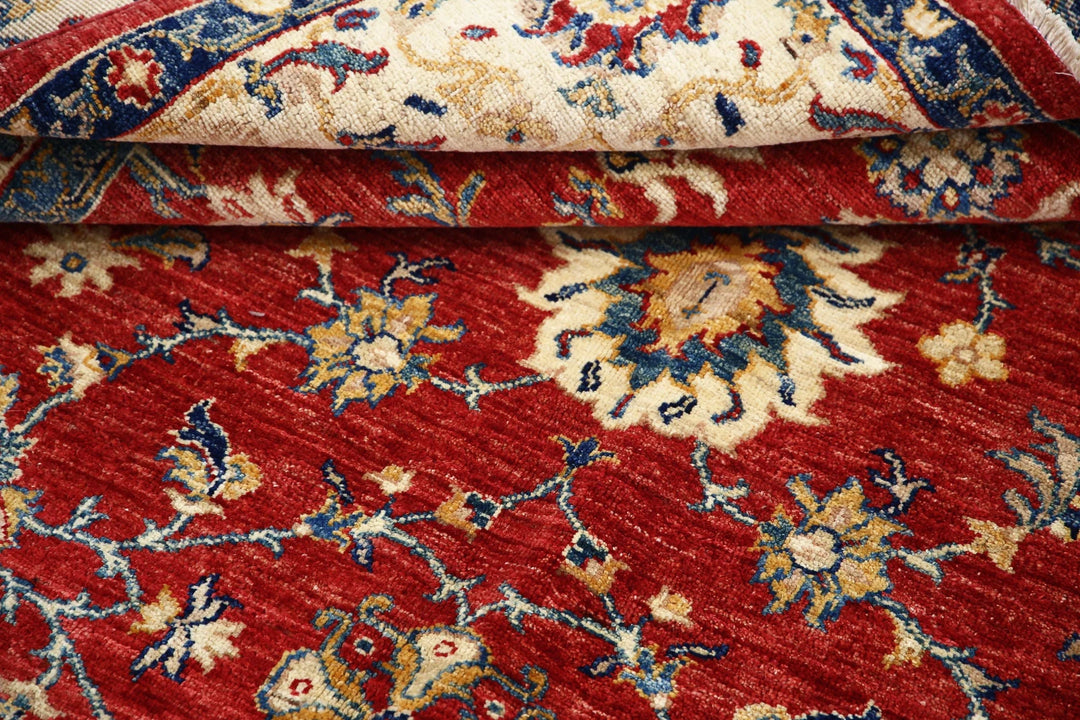 Red Afghan Ziegler Rug 5' 7" x 8' 1" Hand-Knotted | No. AT81993