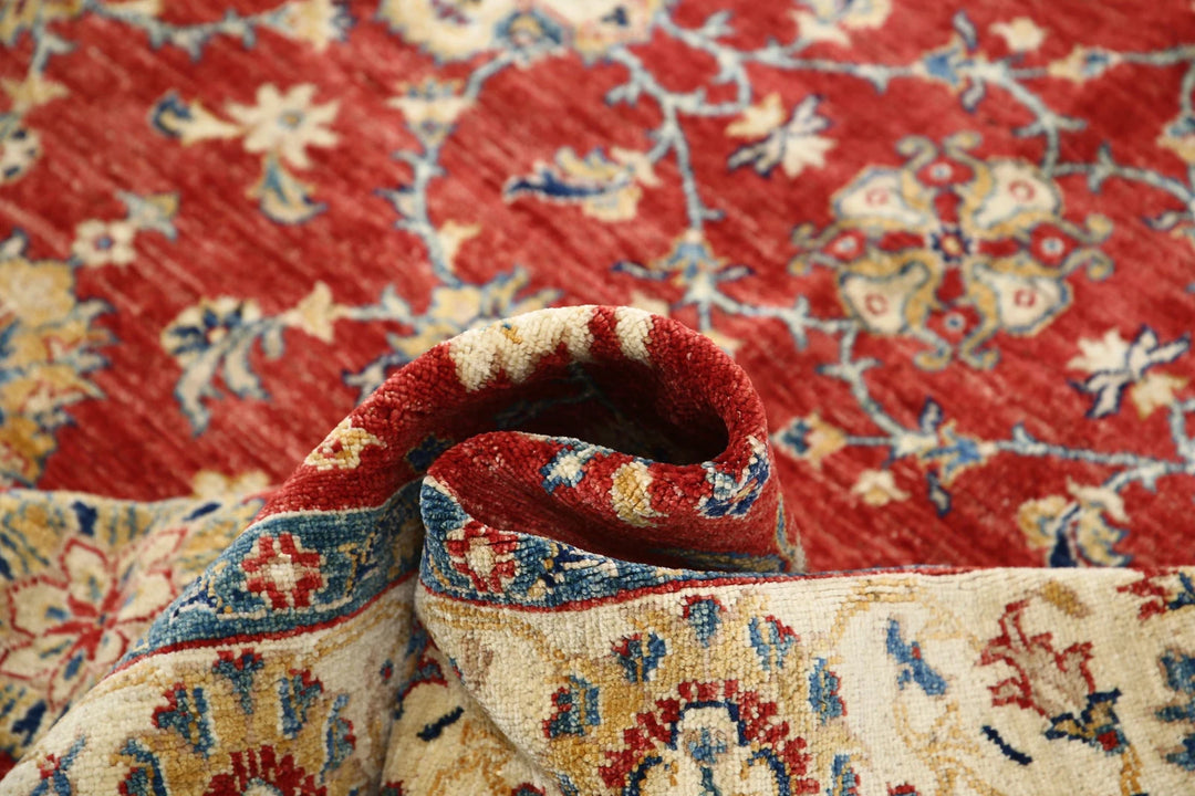 Red Afghan Ziegler Rug 5' 7" x 8' 1" Hand-Knotted | No. AT81993