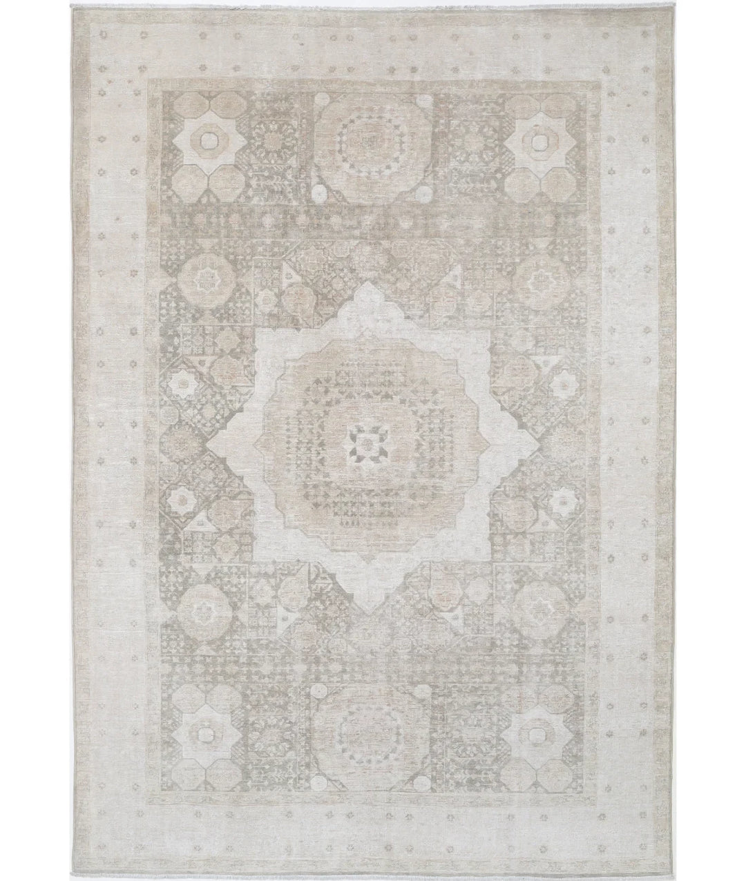 Green Afghan Mamluk Rug 6' 6" x 9' 6" Hand-Knotted | No. AT819944