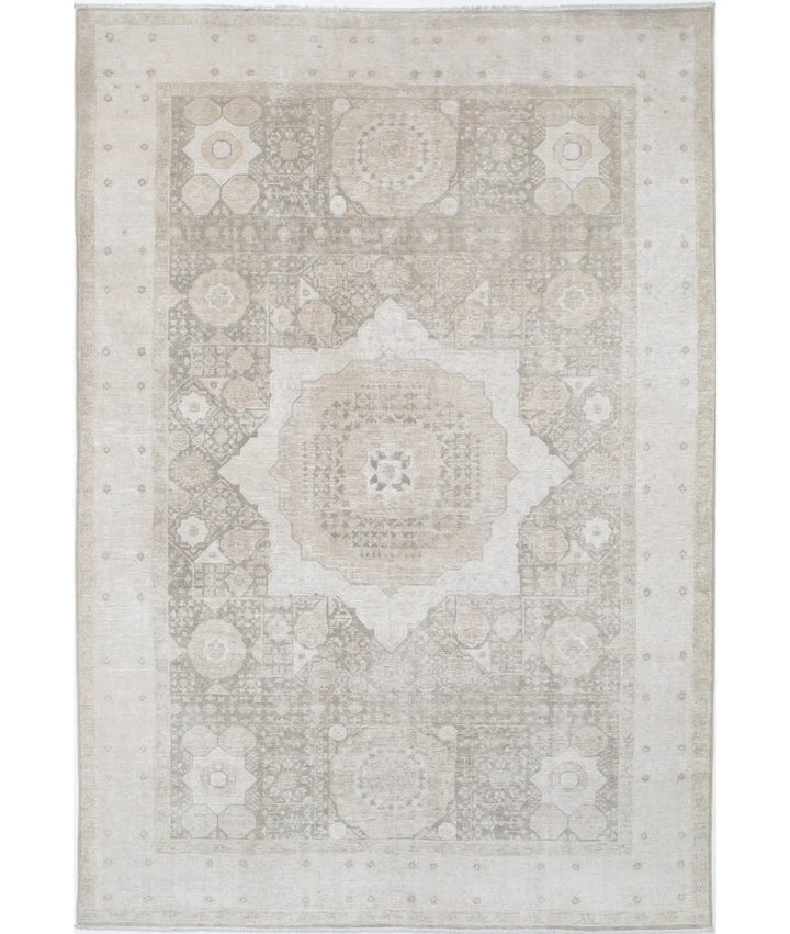 Green Afghan Mamluk Rug 6' 6" x 9' 6" Hand-Knotted | No. AT819944
