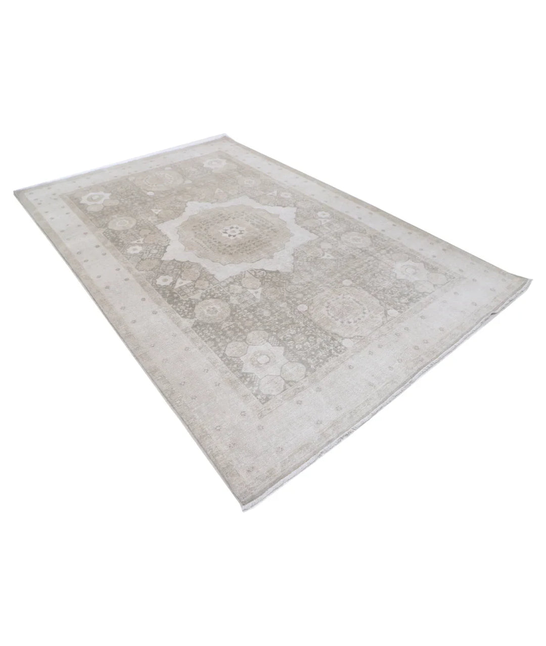 Green Afghan Mamluk Rug 6' 6" x 9' 6" Hand-Knotted | No. AT819944
