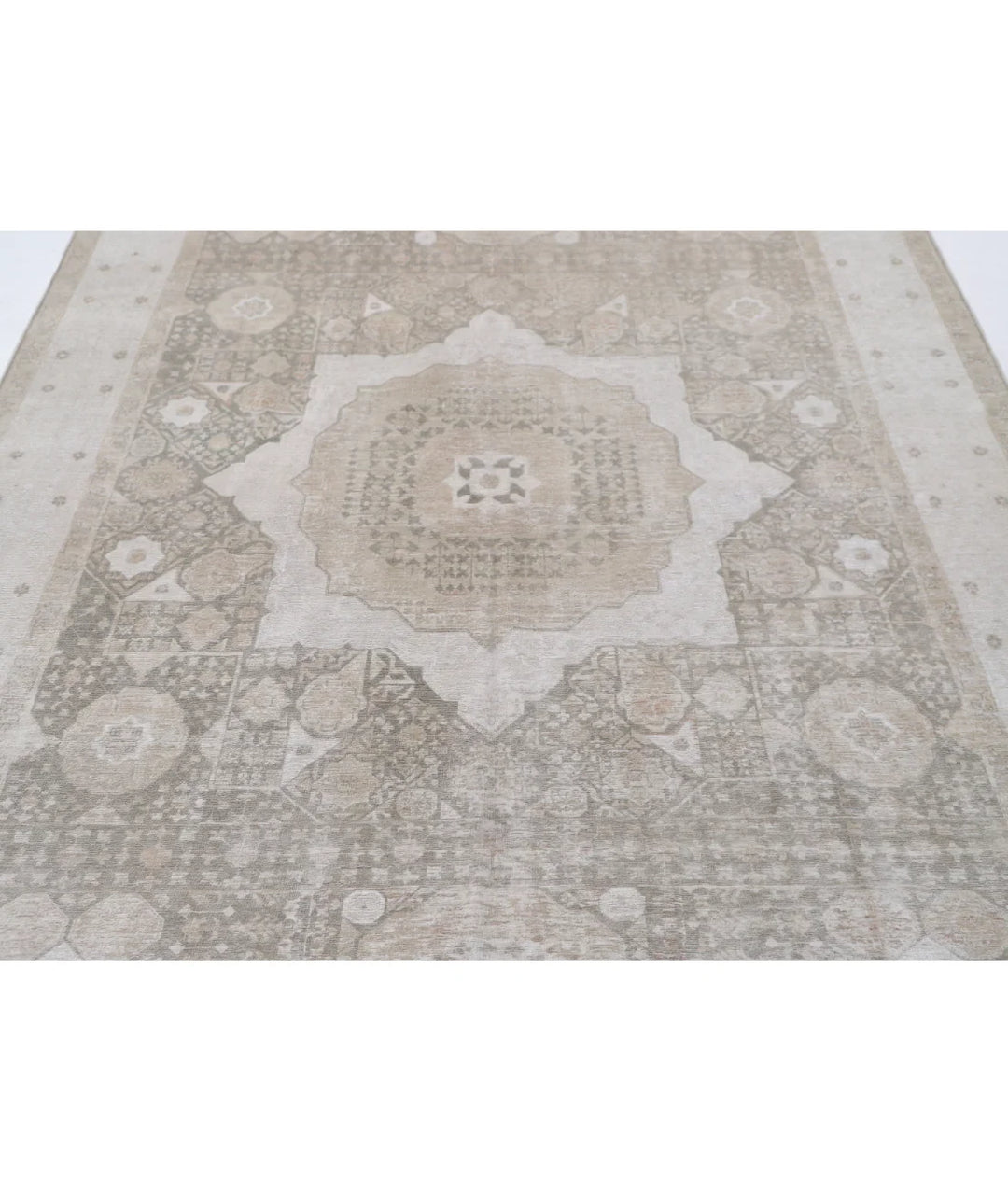 Green Afghan Mamluk Rug 6' 6" x 9' 6" Hand-Knotted | No. AT819944