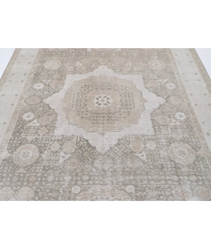 Green Afghan Mamluk Rug 6' 6" x 9' 6" Hand-Knotted | No. AT819944