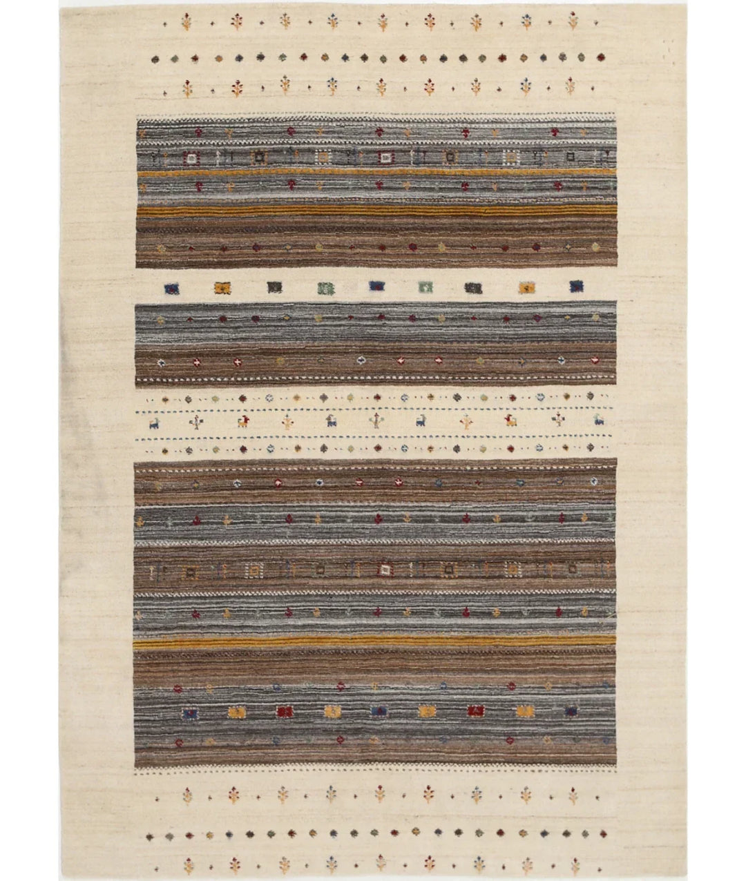 Ivory Indian Lori Rug 5' 8" x 7' 7" Hand-Knotted | No. AT82113