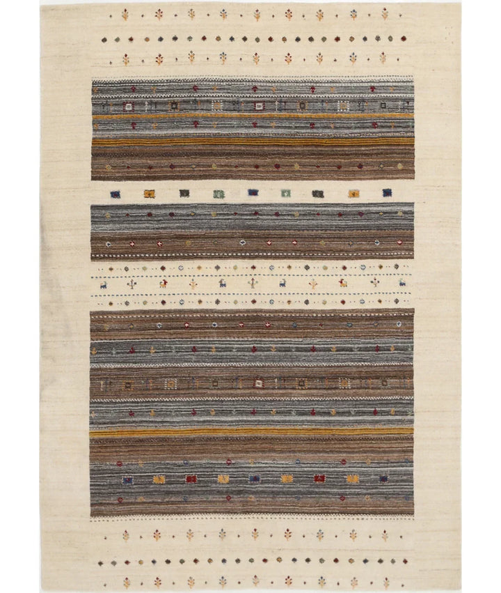 Ivory Indian Lori Rug 5' 8" x 7' 7" Hand-Knotted | No. AT82113