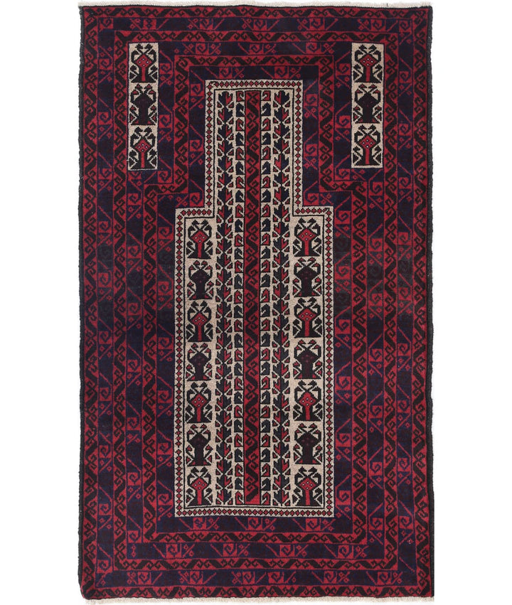 Red Afghan Baluchi Rug 2' 10" x 5' 0" Hand-Knotted | No. AT82385