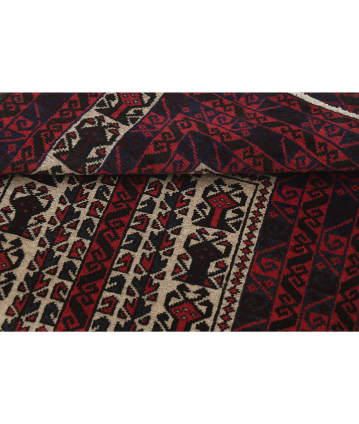 Red Afghan Baluchi Rug 2' 10" x 5' 0" Hand-Knotted | No. AT82385