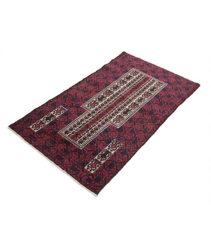 Red Afghan Baluchi Rug 2' 10" x 5' 0" Hand-Knotted | No. AT82385
