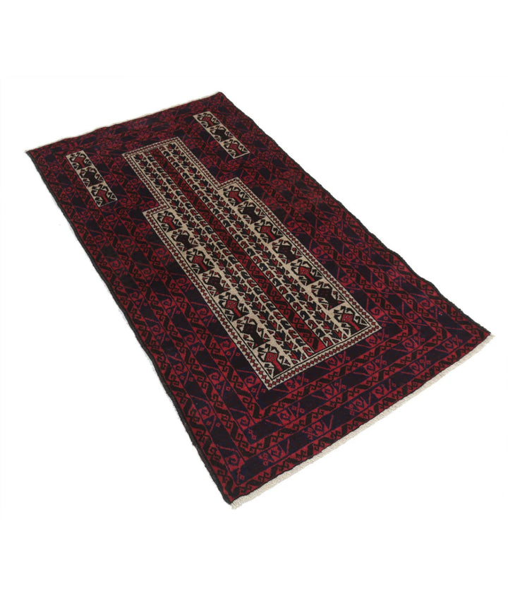 Red Afghan Baluchi Rug 2' 10" x 5' 0" Hand-Knotted | No. AT82385