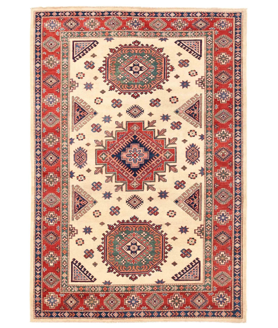 Red Afghan Kazak Rug 5' 10" x 8' 6" Hand-Knotted | No. AT82577