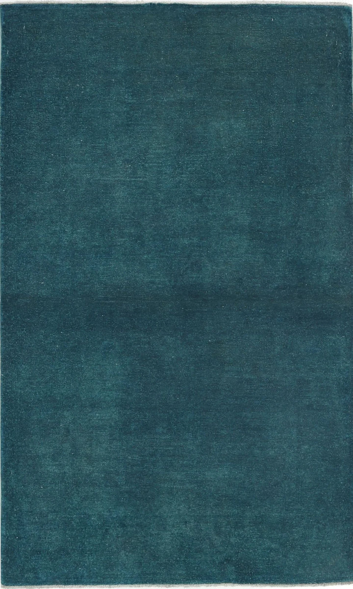 Teal Afghan Overdye Rug 3' 0" x 4' 11" Hand-Knotted | No. AT82662