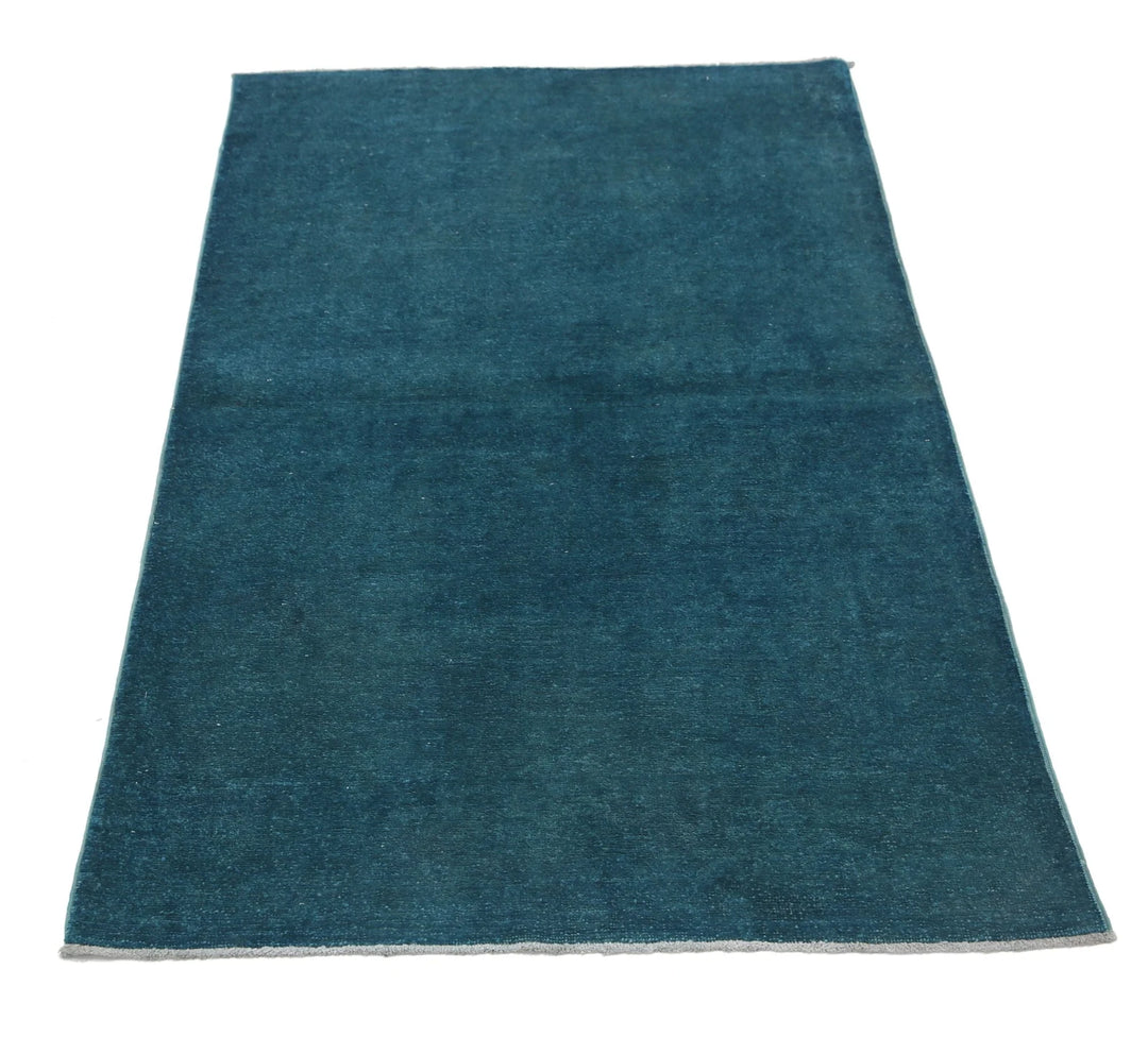 Teal Afghan Overdye Rug 3' 0" x 4' 11" Hand-Knotted | No. AT82662
