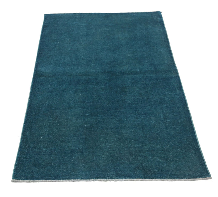 Teal Afghan Overdye Rug 3' 0" x 4' 11" Hand-Knotted | No. AT82662