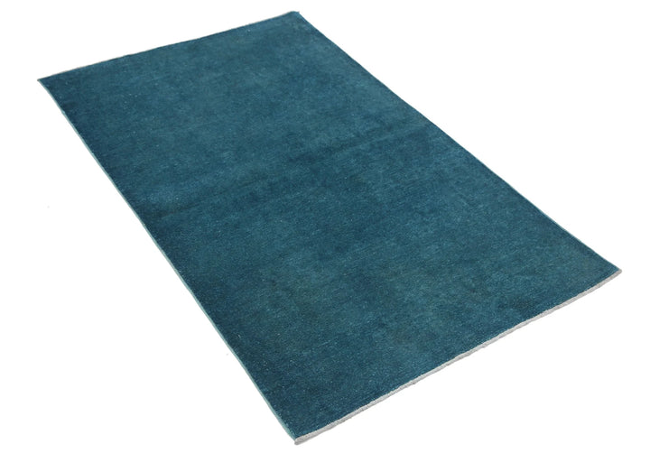 Teal Afghan Overdye Rug 3' 0" x 4' 11" Hand-Knotted | No. AT82662