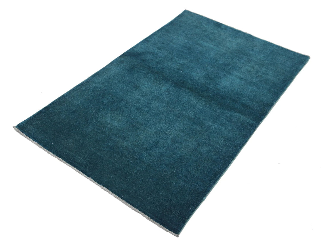 Teal Afghan Overdye Rug 3' 0" x 4' 11" Hand-Knotted | No. AT82662