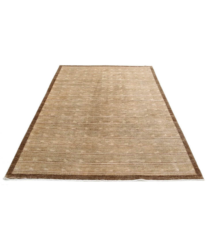 Beige Afghan Modcar Rug 5' 7" x 7' 7" Hand-Knotted | No. AT82789