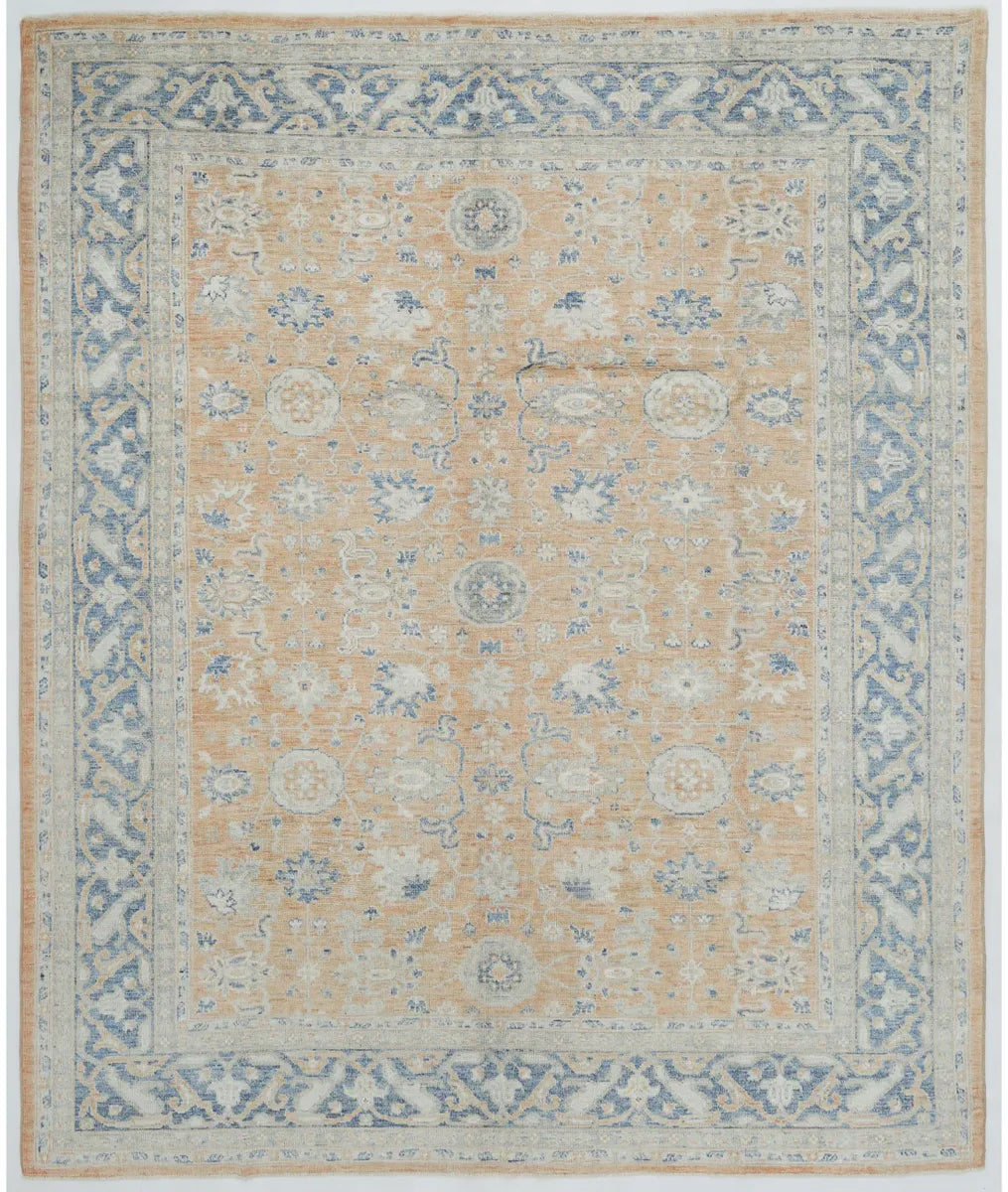 Orange Afghan Oushak Rug 8' 1" x 9' 5" Hand-Knotted | No. AT828677