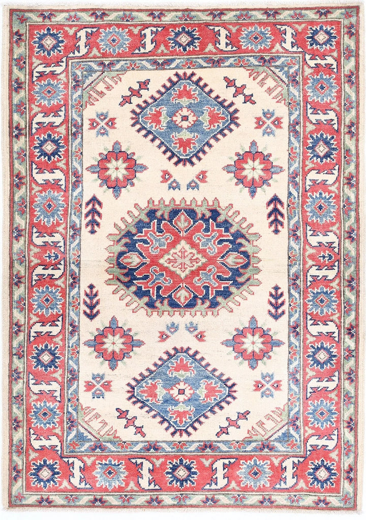 Afghan Kazak Rug 3' 4" x 4' 8" Hand-Knotted | No. AT83053