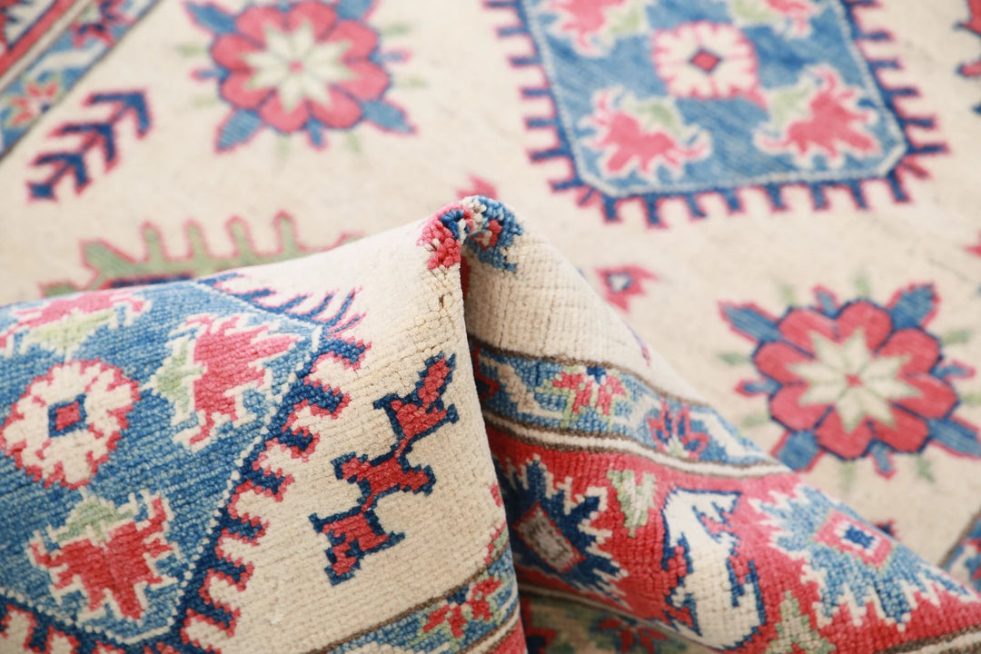 Afghan Kazak Rug 3' 4" x 4' 8" Hand-Knotted | No. AT83053