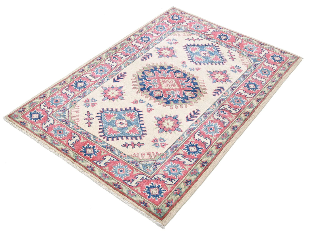 Afghan Kazak Rug 3' 4" x 4' 8" Hand-Knotted | No. AT83053