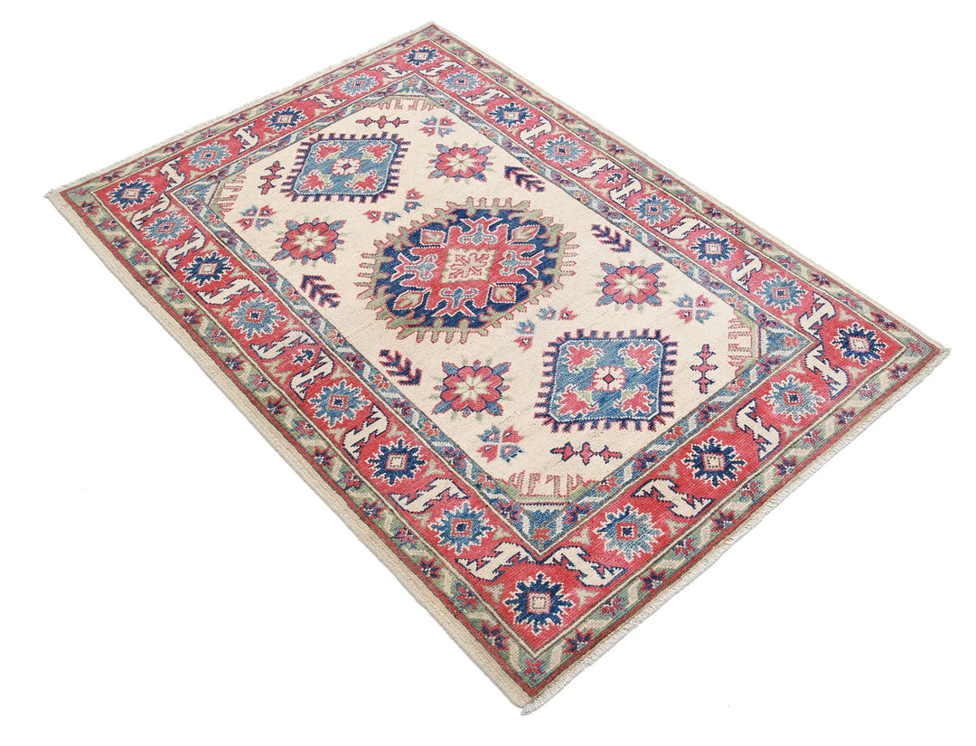 Afghan Kazak Rug 3' 4" x 4' 8" Hand-Knotted | No. AT83053