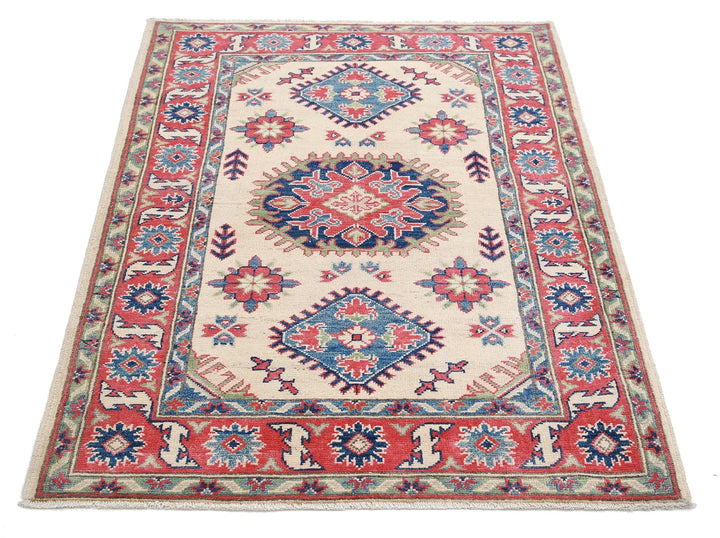 Afghan Kazak Rug 3' 4" x 4' 8" Hand-Knotted | No. AT83053