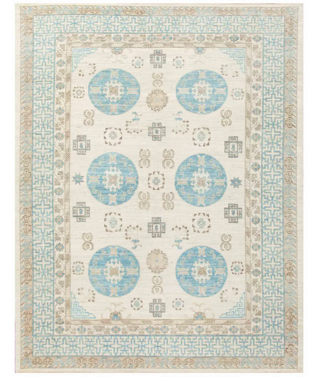 Ivory Afghan Khotan Rug 8' 2" x 10' 6" Hand-Knotted | No. AT83240