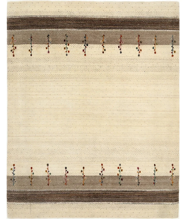 Ivory Indian Oriental Rug 6' 5" x 8' 1" Hand-Knotted | No. AT833538