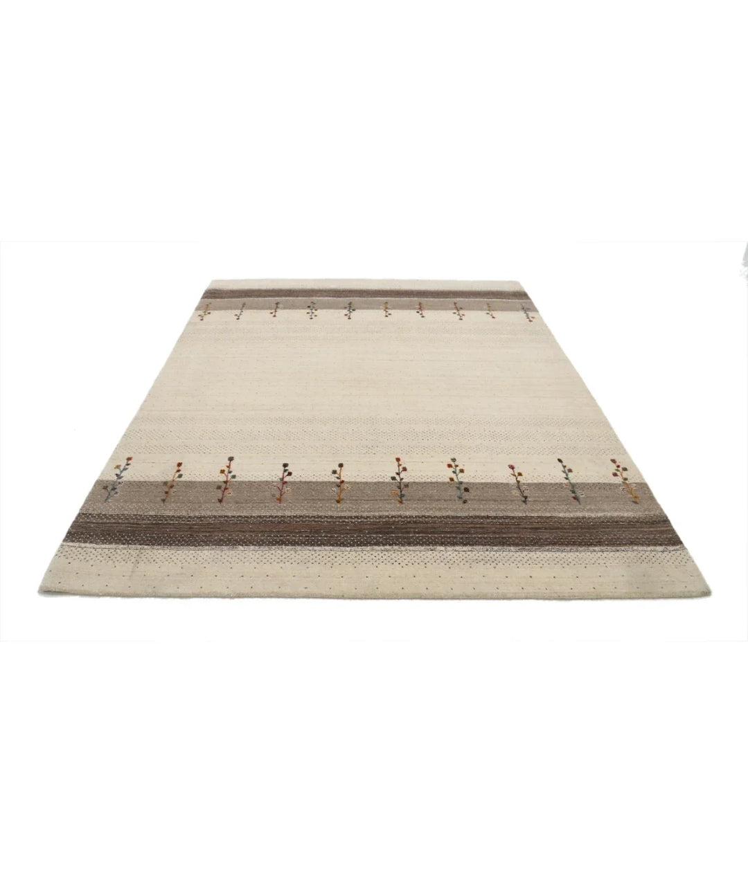 Ivory Indian Oriental Rug 6' 5" x 8' 1" Hand-Knotted | No. AT833538
