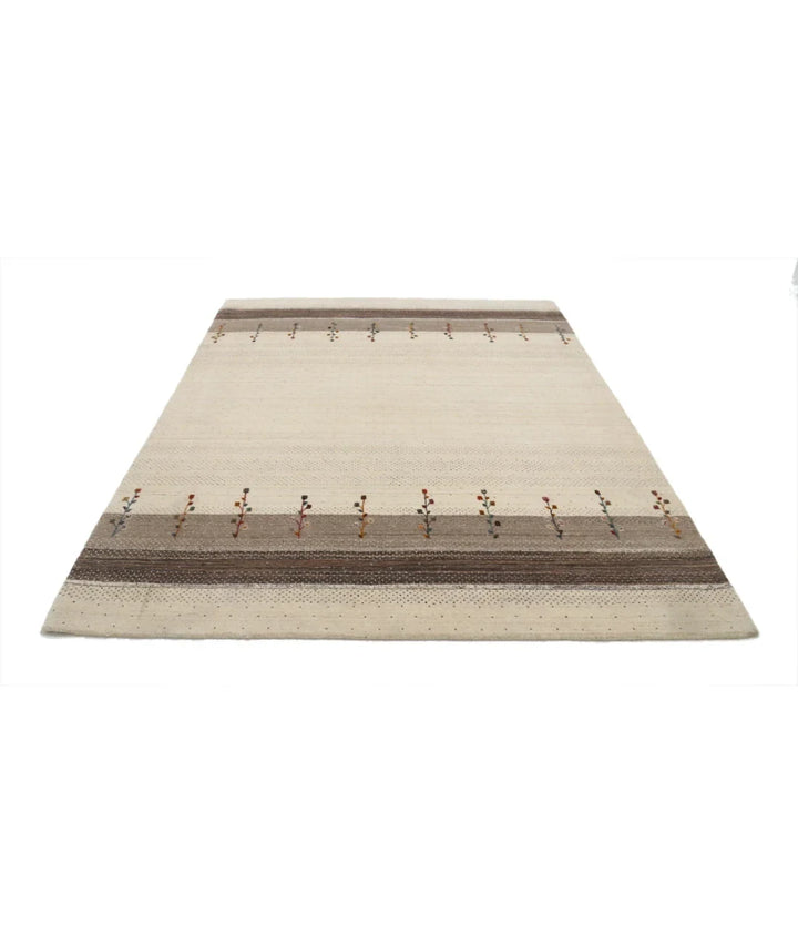 Ivory Indian Oriental Rug 6' 5" x 8' 1" Hand-Knotted | No. AT833538