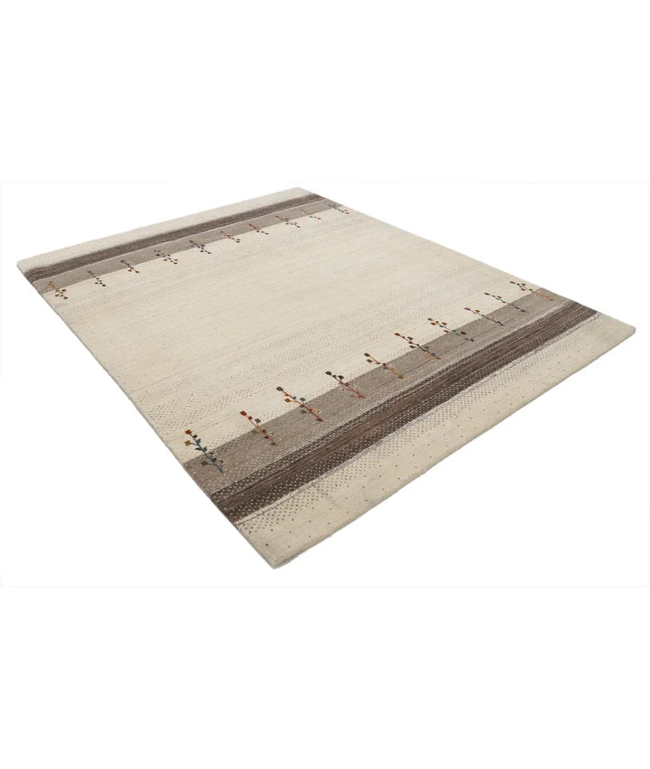 Ivory Indian Oriental Rug 6' 5" x 8' 1" Hand-Knotted | No. AT833538