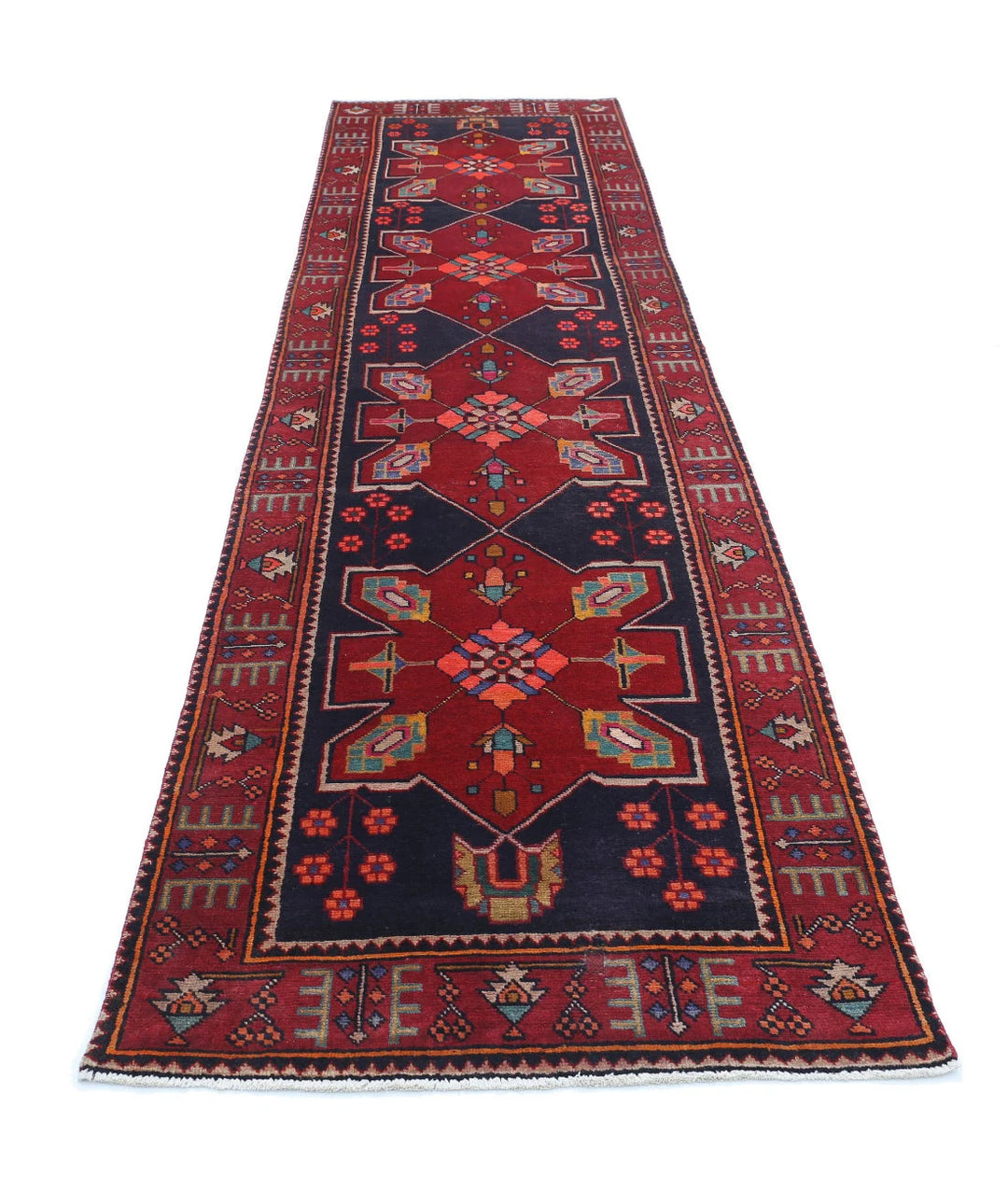 Persian Hamadan Runner Rug 3' 3" x 13' 1" Hand-Knotted | No. AT83673