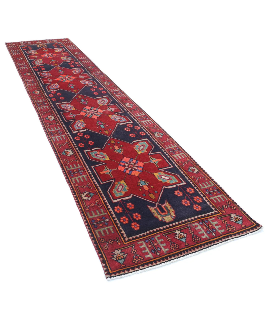 Persian Hamadan Runner Rug 3' 3" x 13' 1" Hand-Knotted | No. AT83673