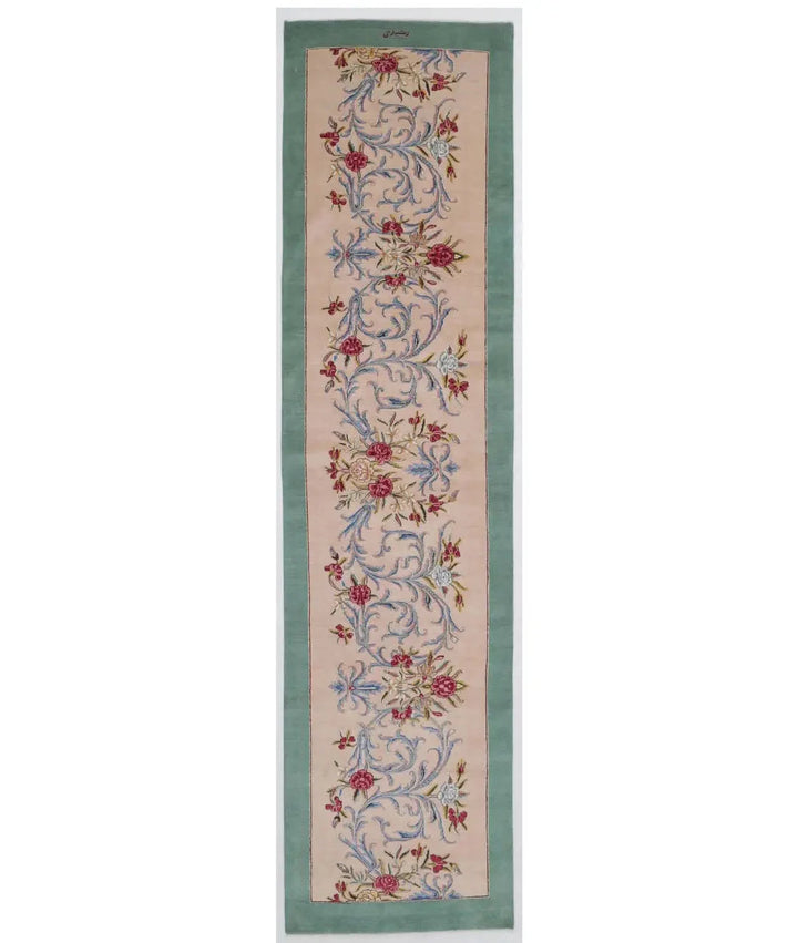 Beige Persian Kerman Rug 3' 3" x 14' 2" Hand-Knotted | No. AT83719