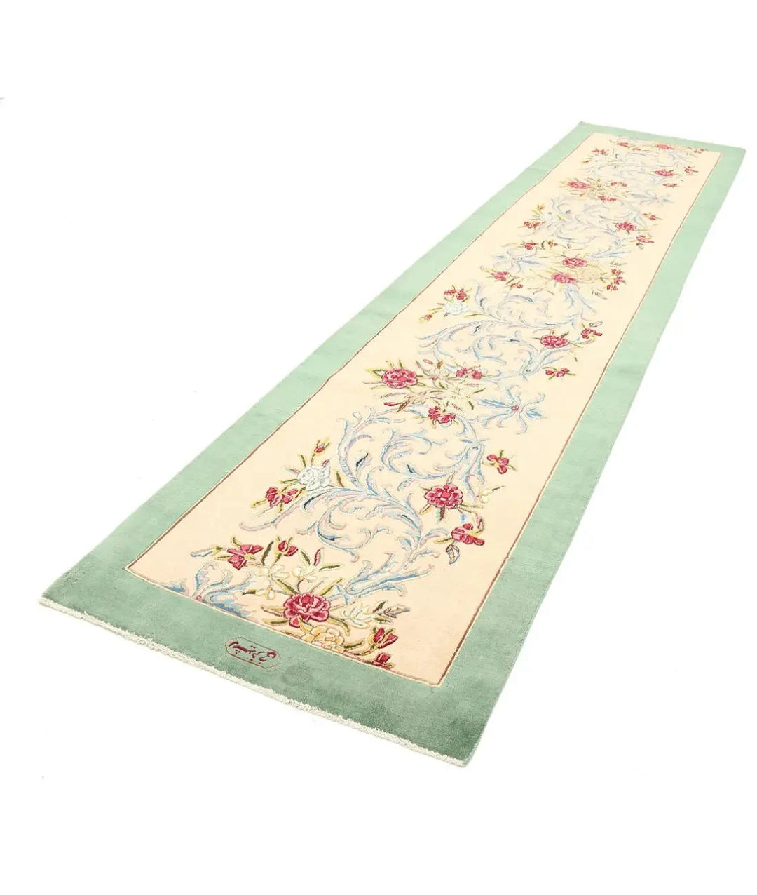 Beige Persian Kerman Rug 3' 3" x 14' 2" Hand-Knotted | No. AT83719