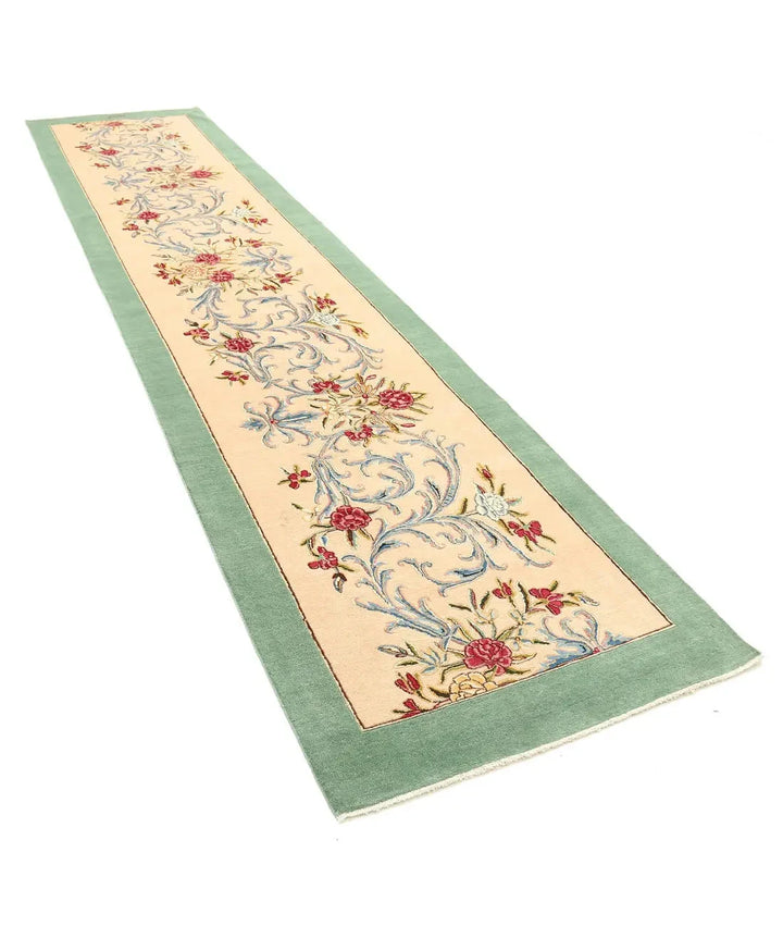 Beige Persian Kerman Rug 3' 3" x 14' 2" Hand-Knotted | No. AT83719