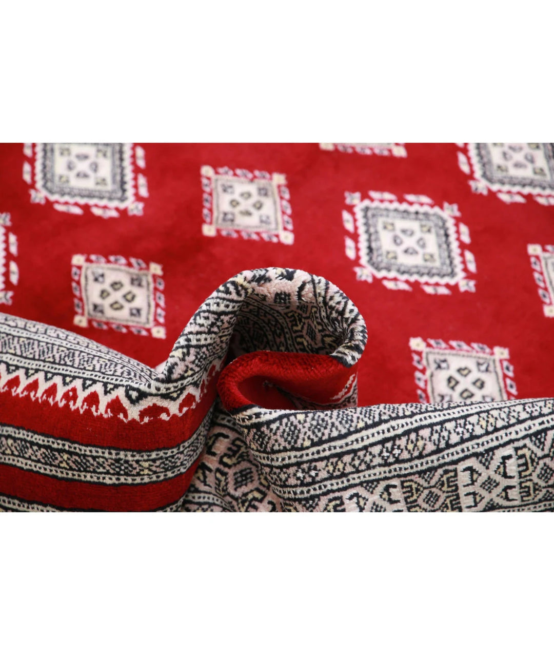 Red Pakistani Bokhara Rug 6' 5" x 9' 9" Hand-Knotted | No. AT83823