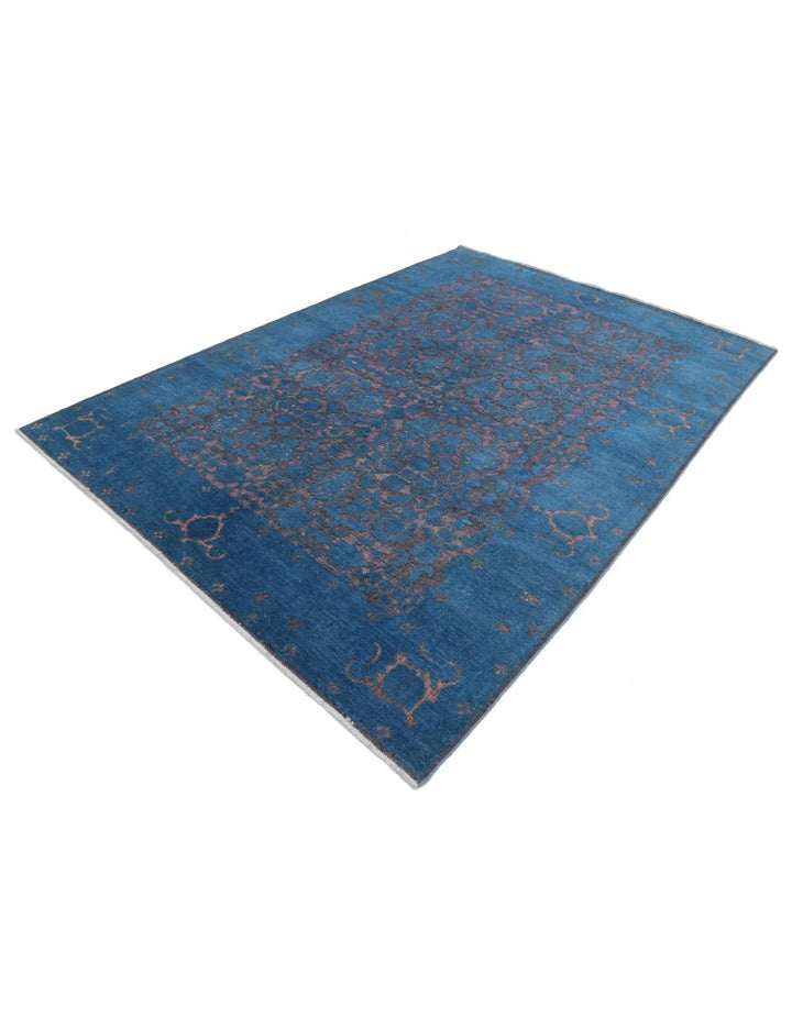 Blue Afghan Tabriz Rug 6' 9" x 9' 4" Hand-Knotted | No. AT83996