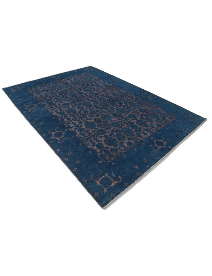 Blue Afghan Tabriz Rug 6' 9" x 9' 4" Hand-Knotted | No. AT83996