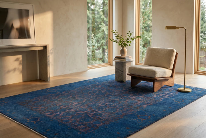 Blue Afghan Tabriz Rug 6' 9" x 9' 4" Hand-Knotted | No. AT83996