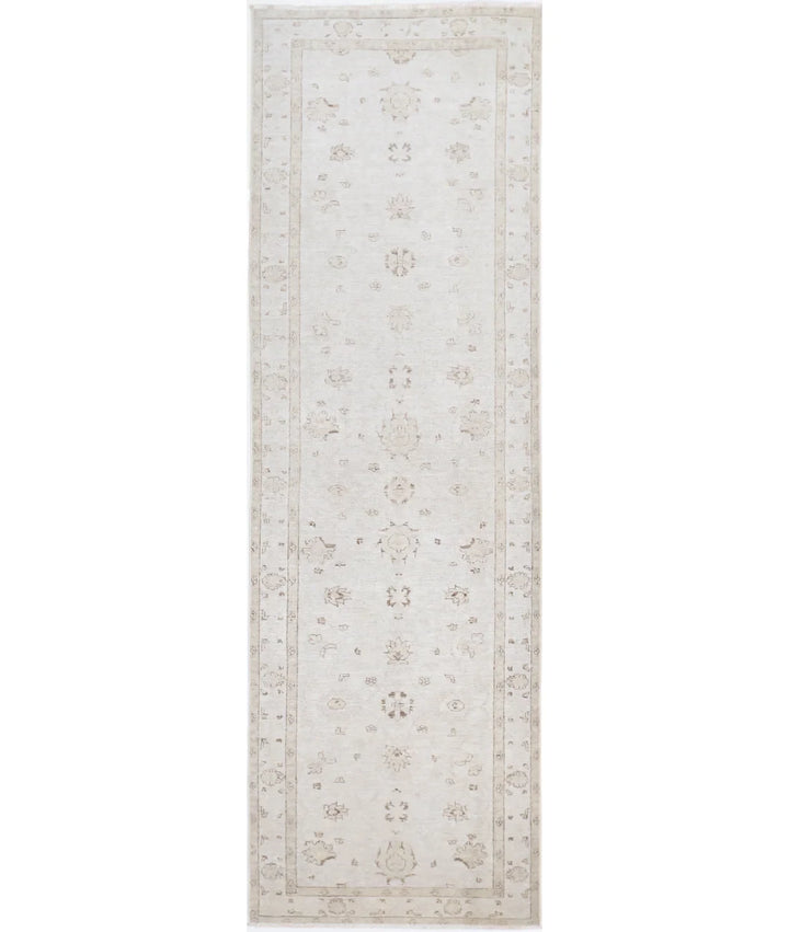 Grey Afghan Tabriz Rug 3' 1" x 10' 2" Hand-Knotted | No. AT84006