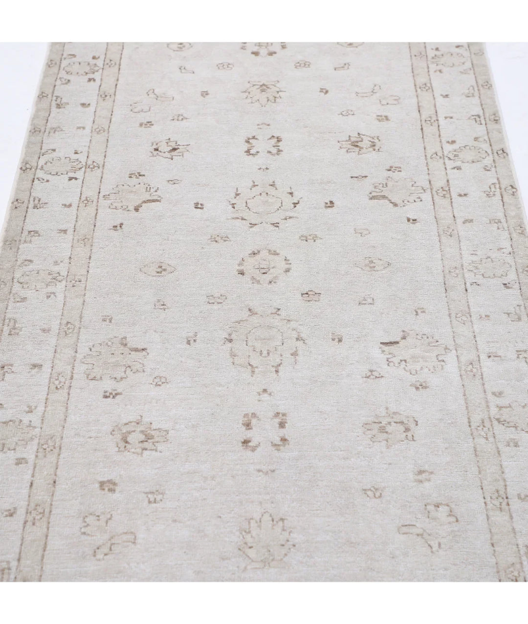 Grey Afghan Tabriz Rug 3' 1" x 10' 2" Hand-Knotted | No. AT84006