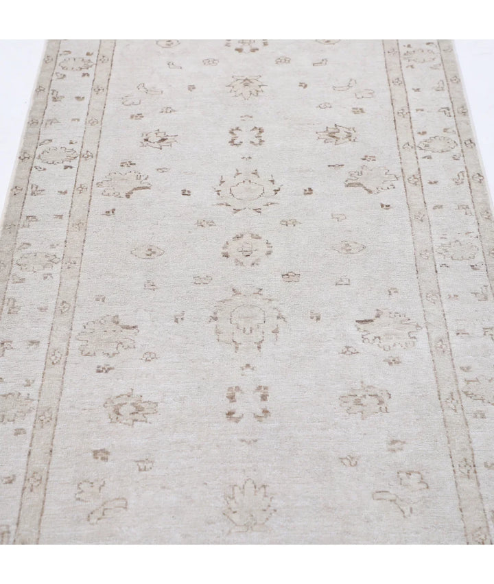 Grey Afghan Tabriz Rug 3' 1" x 10' 2" Hand-Knotted | No. AT84006